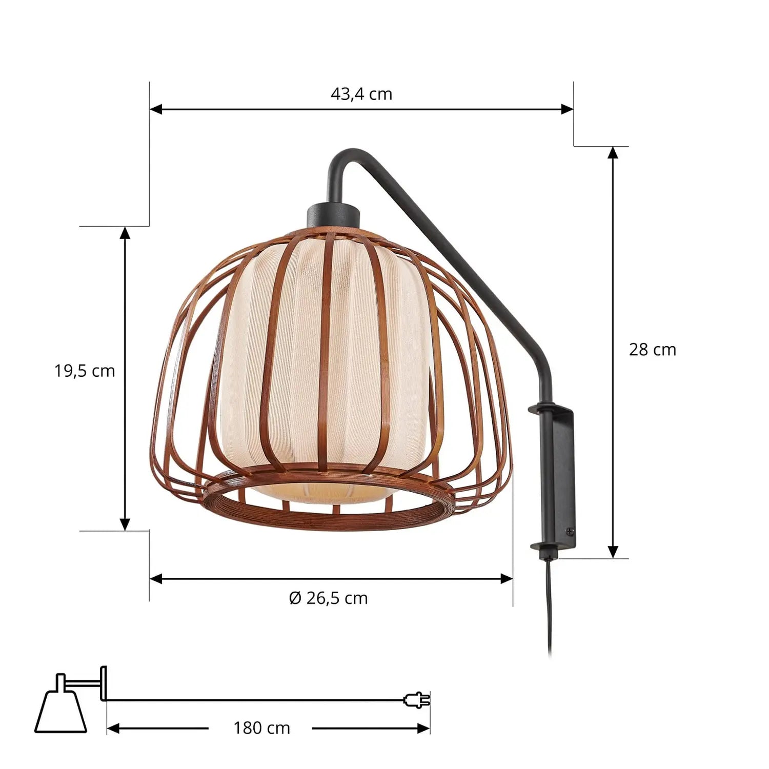 B-Ware Lindby Wandleuchte Wandlampe Davella Bambus Textil Schwarz Holz E14 Led ø 26 Cm - 4255830903458