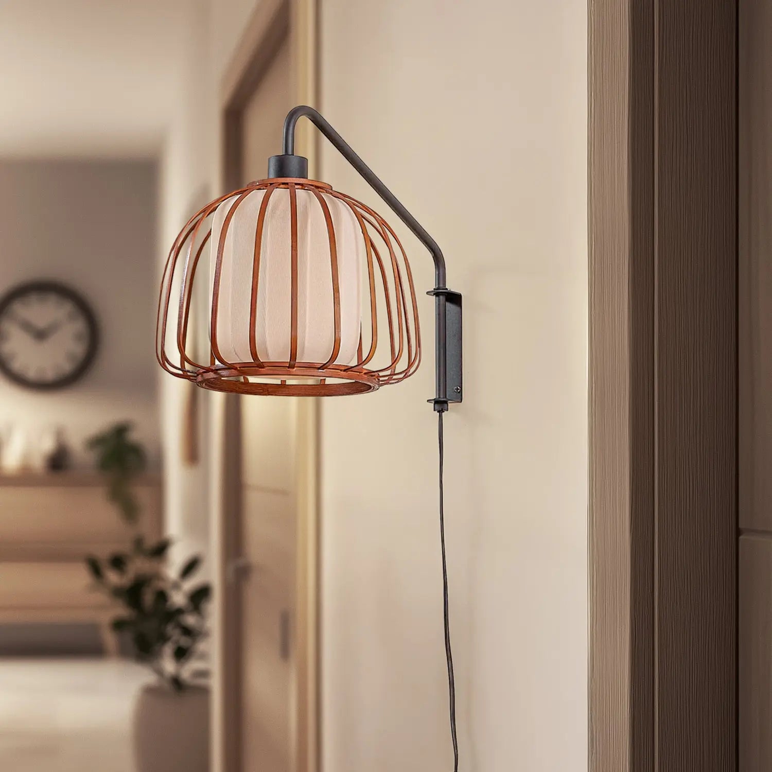 B-Ware Lindby Wandleuchte Wandlampe Davella Bambus Textil Schwarz Holz E14 Led ø 26 Cm - 4255830903458