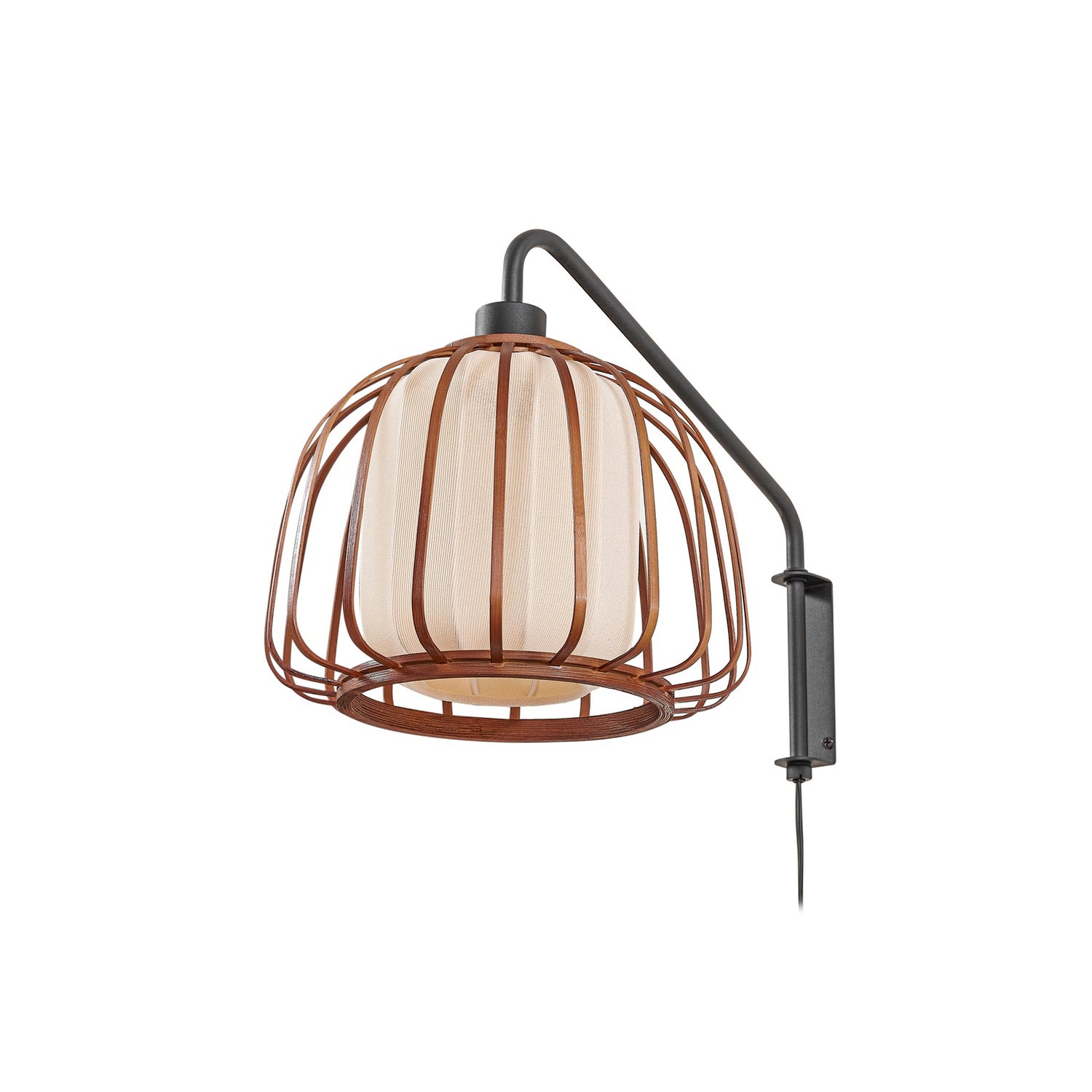 B-Ware Lindby Wandleuchte Wandlampe Davella Bambus Textil Schwarz Holz E14 Led ø 26 Cm - 4255830903458