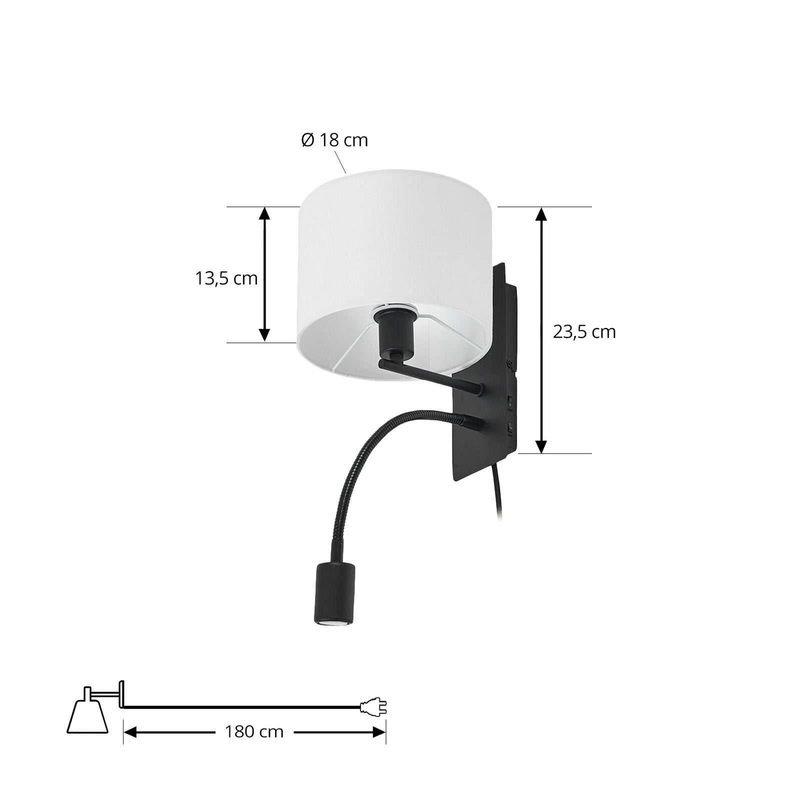 Lindby Wandleuchte Leselampe LED Florens schwarz 235 cm Lampe Leuchte Spot - 4255830900167