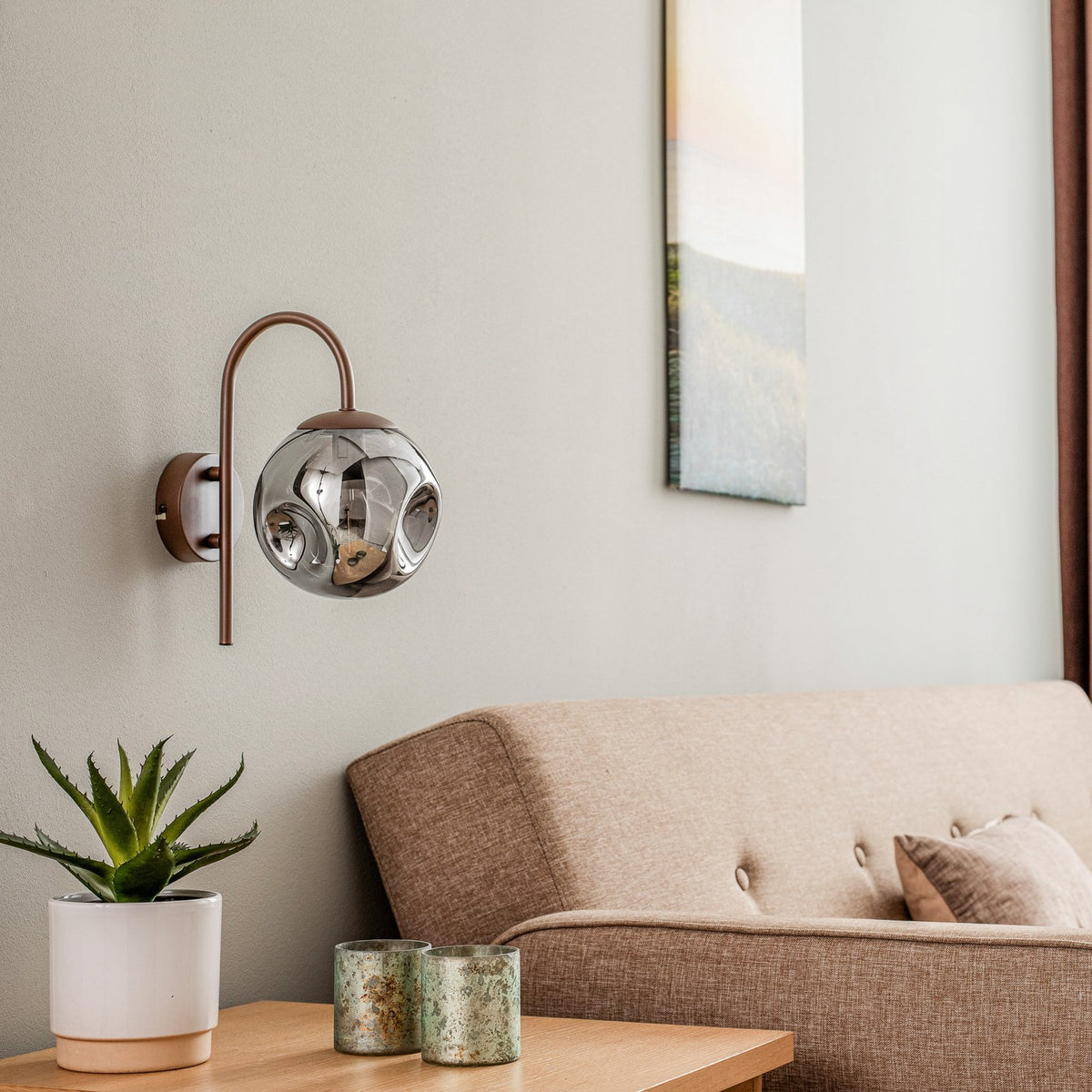 Lindby Wandleuchte Valentina LED Lampe dimmbar rauchgrau rund 15x28,6cm - 4251911774764
