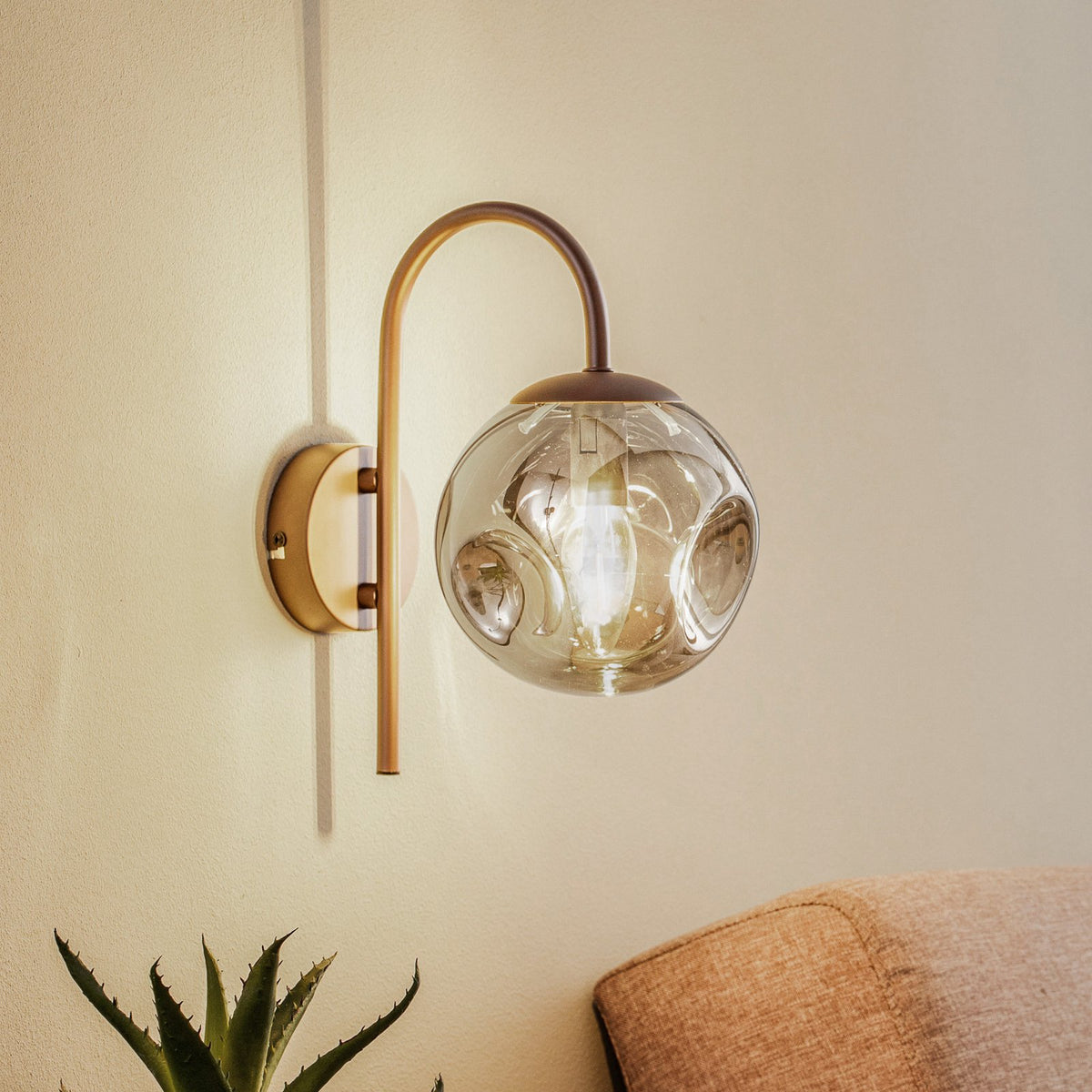 Lindby Wandleuchte Valentina LED Lampe dimmbar rauchgrau rund 15x28,6cm - 4251911774764