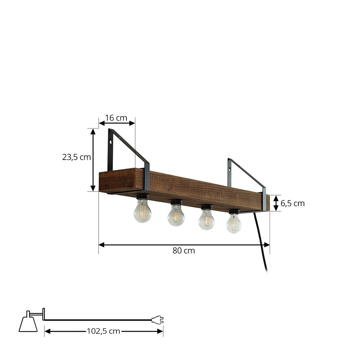 Lindby Wandleuchte Vatana Holz Stecker USB-Port 80 cm Wandlampe Lampe Leuchte - 4251911792010