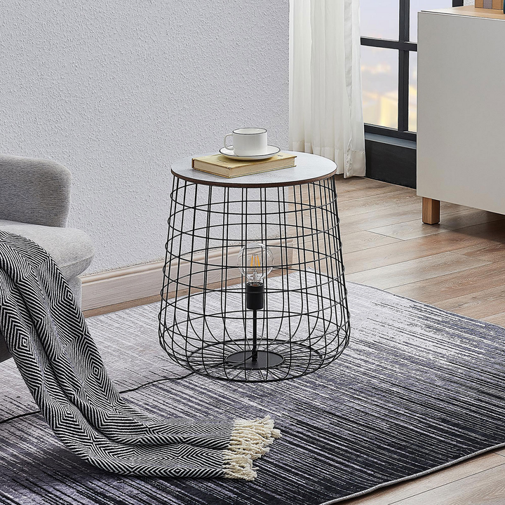Lindby Winnie Korb Bodenleuchte Bodelampe Stehleuchte Stehlampe Lampe Holzplatte B-Ware