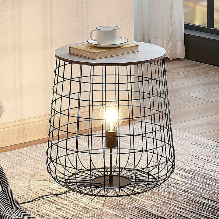 Lindby Winnie Korb Bodenleuchte Bodelampe Stehleuchte Stehlampe Lampe Holzplatte B-Ware