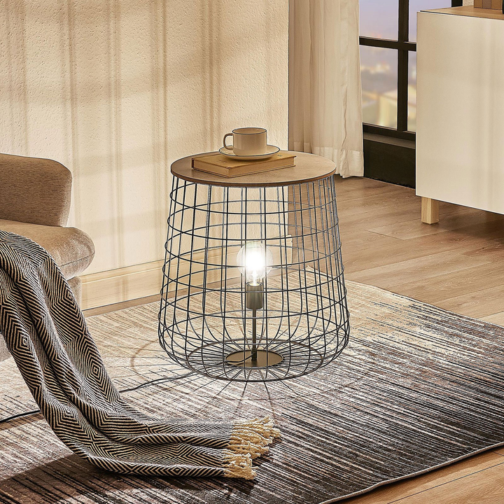 Lindby Winnie Korb Bodenleuchte Bodelampe Stehleuchte Stehlampe Lampe Holzplatte B-Ware