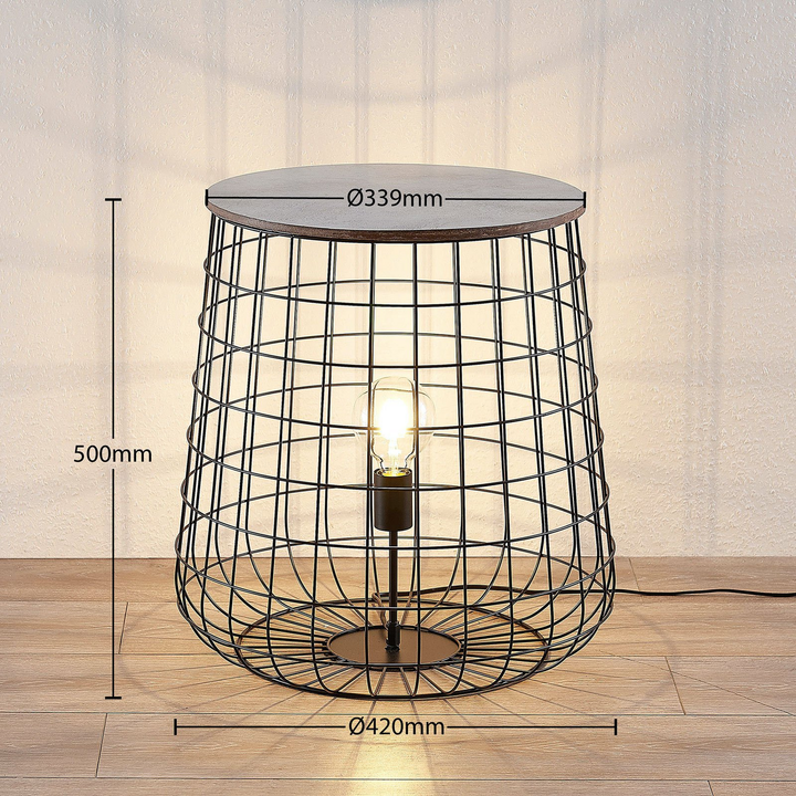 Lindby Winnie Korb Bodenleuchte Bodelampe Stehleuchte Stehlampe Lampe Holzplatte B-Ware