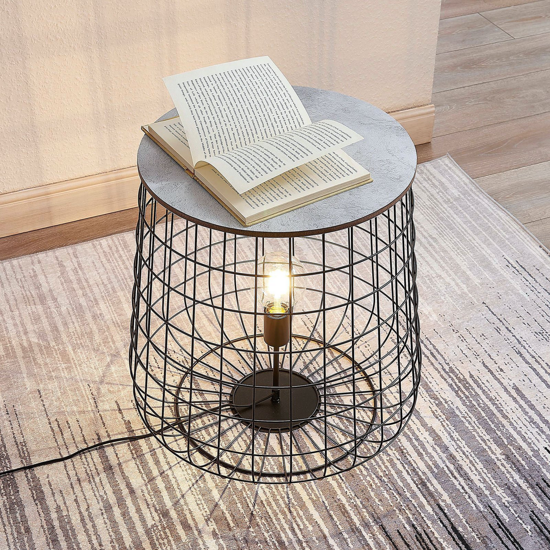 Lindby Winnie Korb Bodenleuchte Bodelampe Stehleuchte Stehlampe Lampe Holzplatte B-Ware