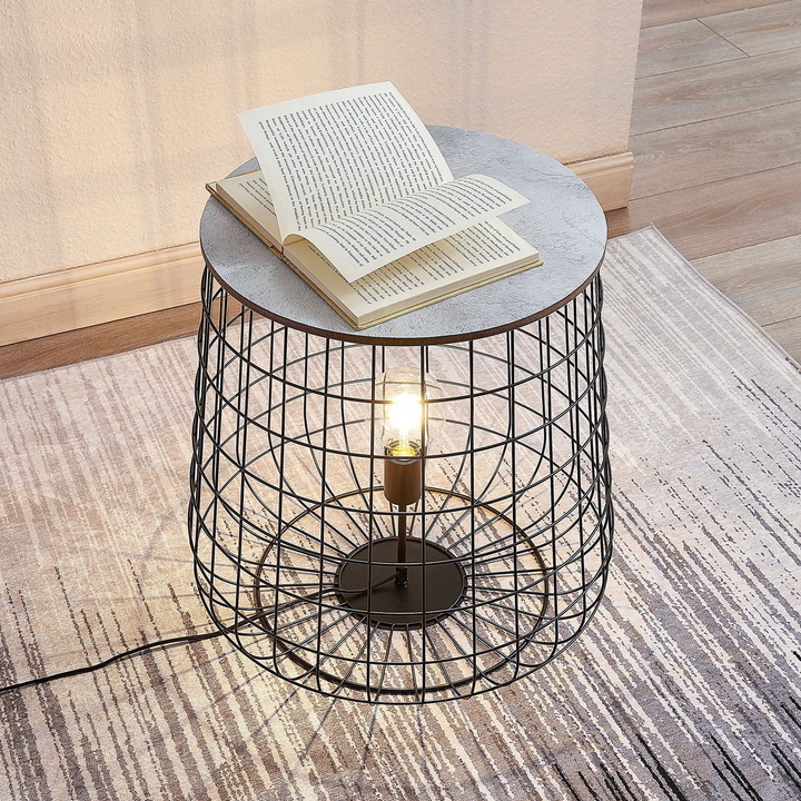 Lindby Winnie Korb Bodenleuchte Bodelampe Stehleuchte Stehlampe Lampe Holzplatte B-Ware