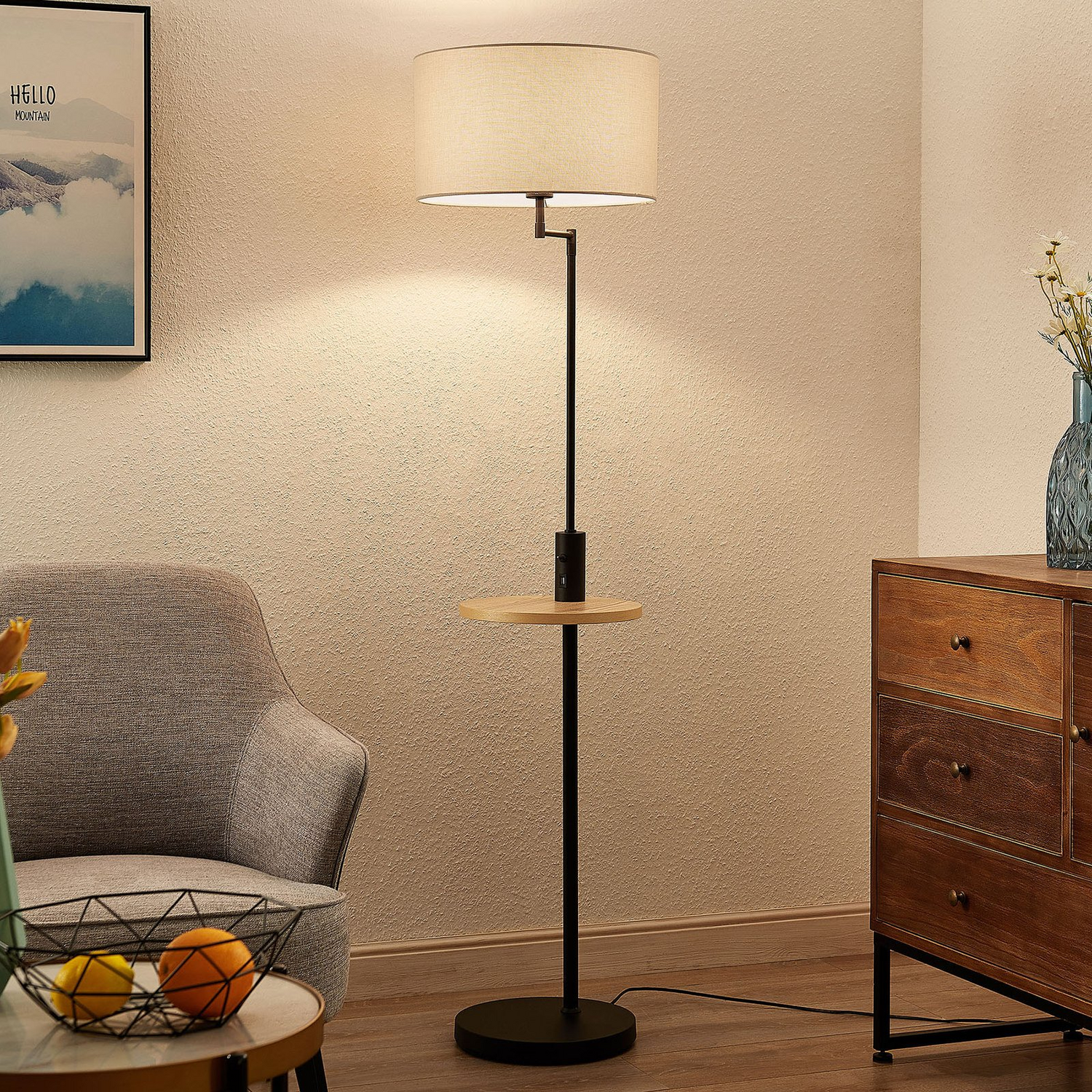 B-Ware Lindby Zinia Stehlampe Wohnzimmerlampe M. Ablage & Usb Dekoleuchte E27 Schwarz
