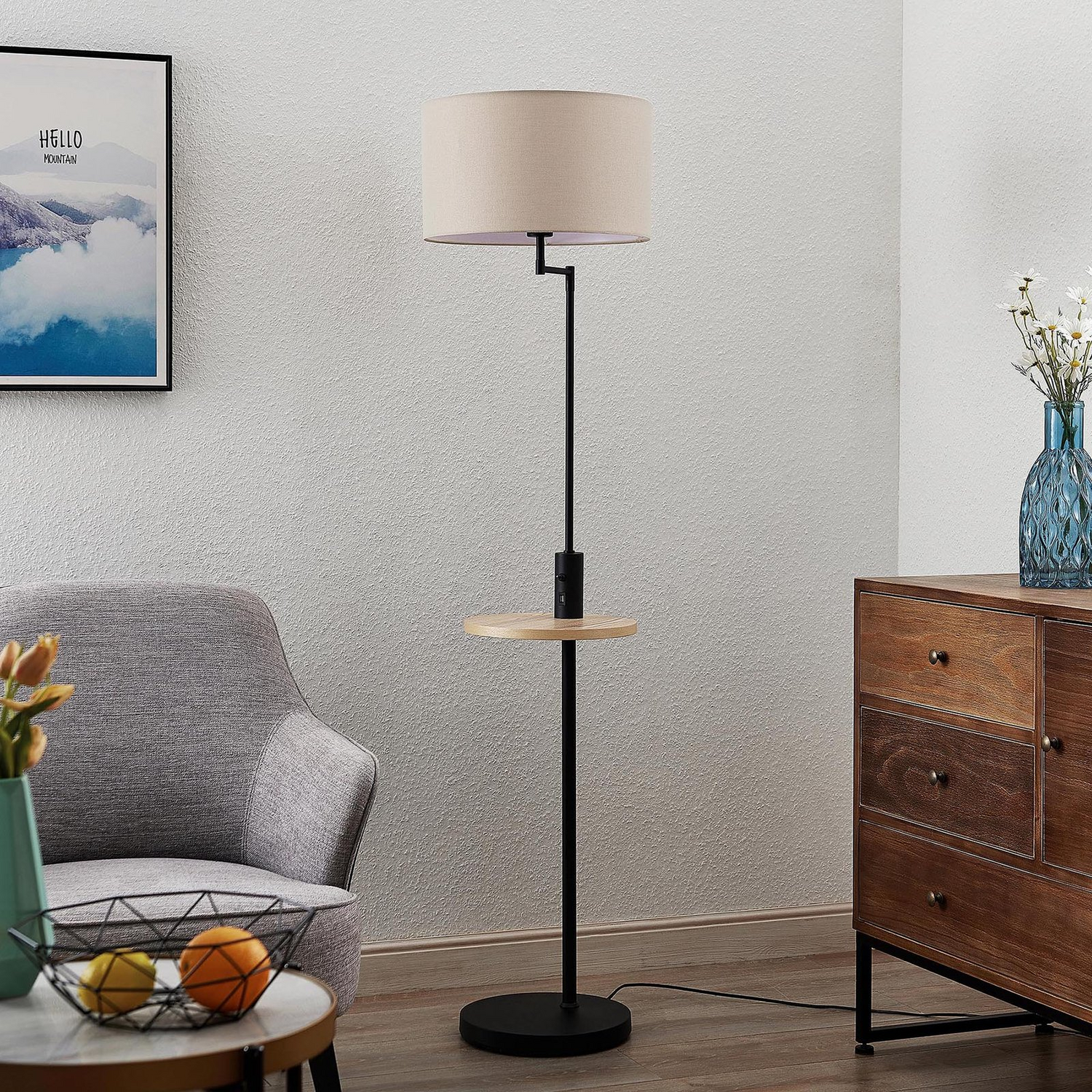 B-Ware Lindby Zinia Stehlampe Wohnzimmerlampe M. Ablage & Usb Dekoleuchte E27 Schwarz