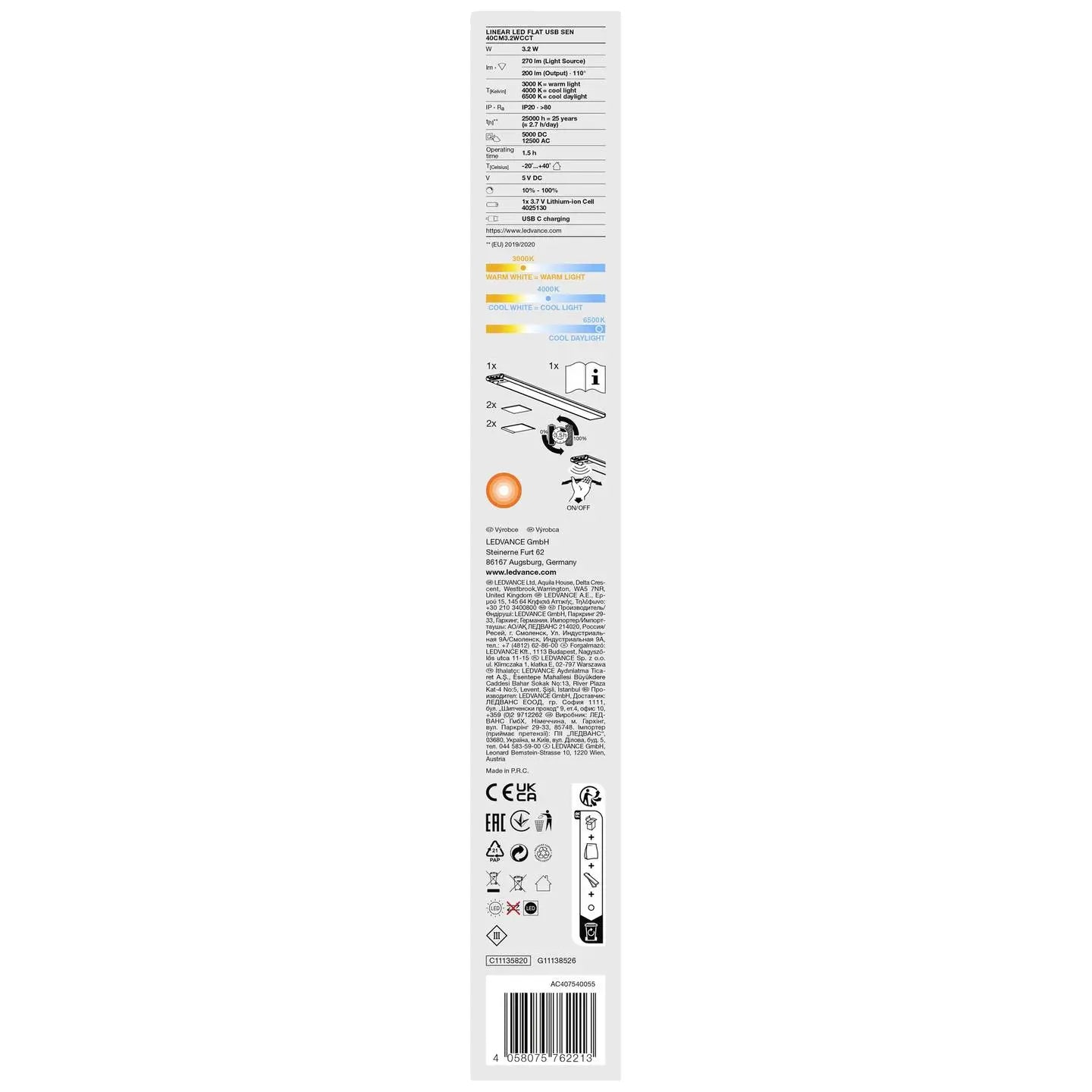 B-Ware Ledvance Linear Led Flat Usb Leuchte Lampe 40 Cm 3.2 W Cct Le Beleuchtung - 4058075762213