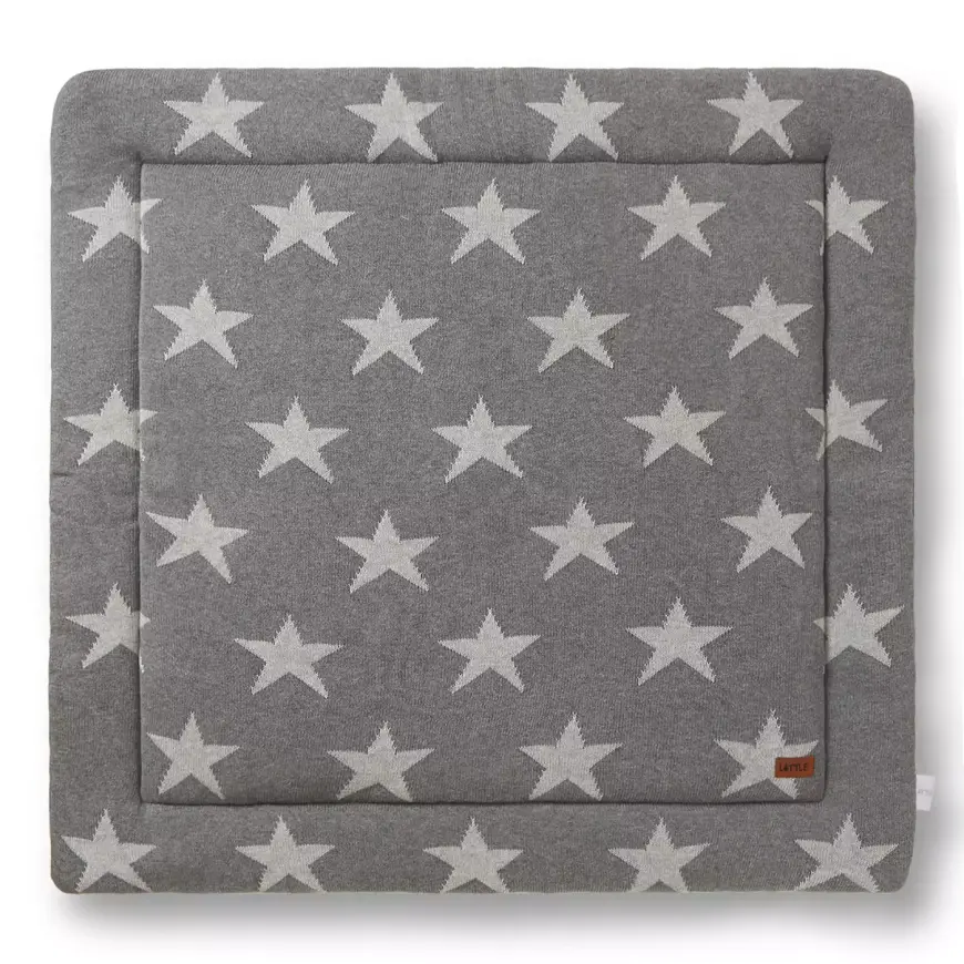 LITTLE Laufgittereinlage Krabbelmatte Star grau Unterlage Spielmatte Baumwolle - 4251083171408