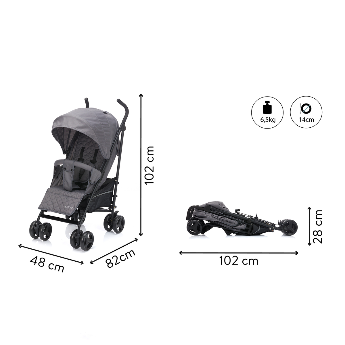 LITTLE ONE Buggy Kinderwagen Sportwagen Tommi Grau Liegefunktion Stauraum Gurt - 9120129915137