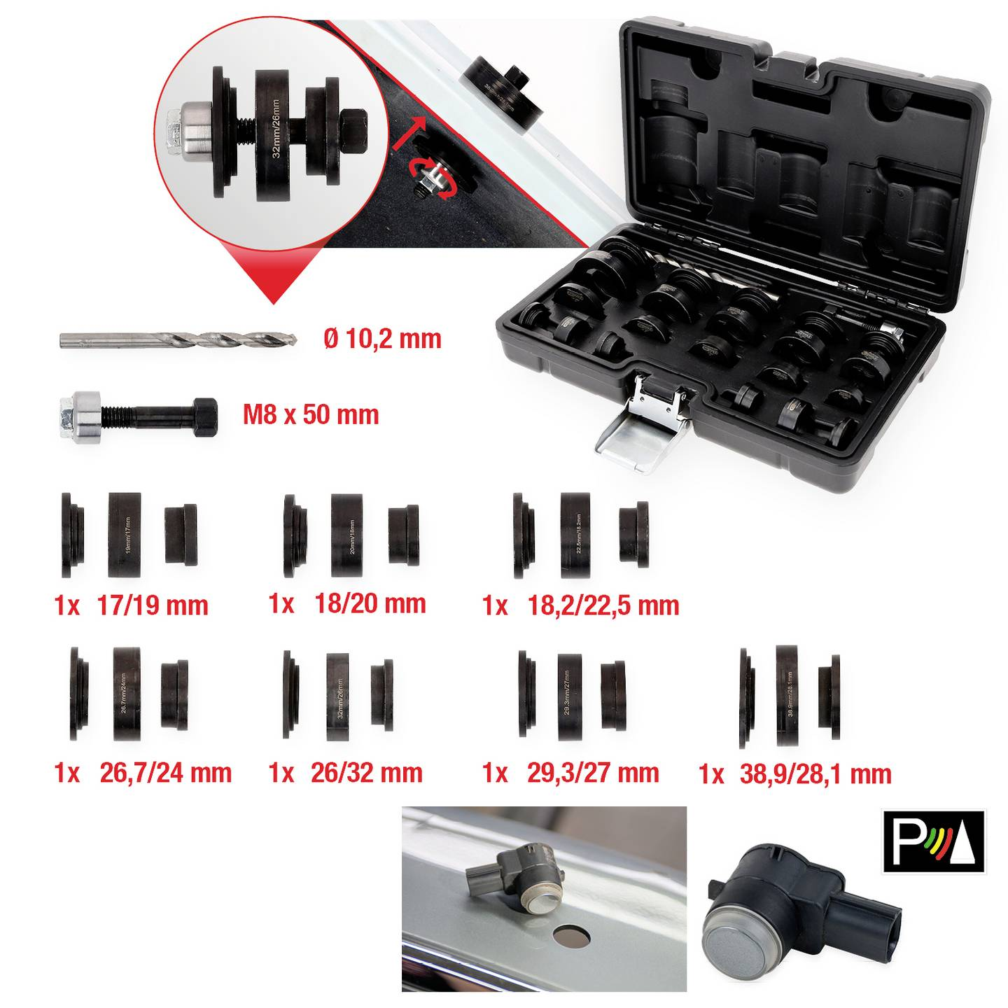 B-Ware Ks Tools Lochstanzen Satz Werkzeug Parksensoren Set Kunststoffkoffer 23tlg - 4042146962589
