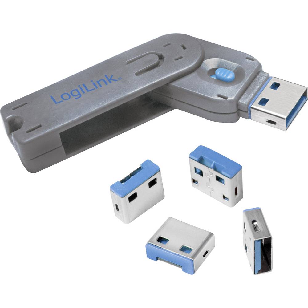 LogiLink USB-Port AU0043 Schloss USB-A Port Silber Blau 1 Schlüssel 4 Schlösser - 4052792045123