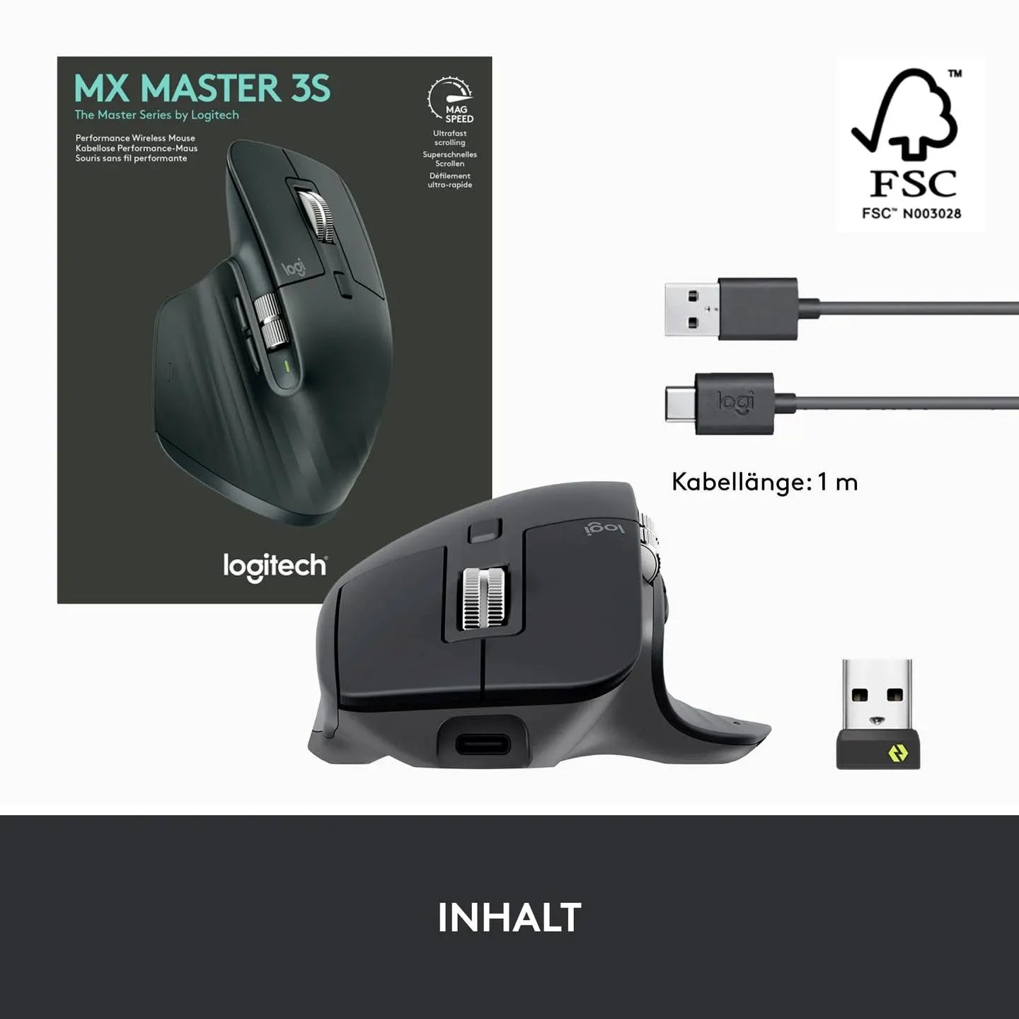 B-Ware Logitech Mx Master 3 S Wireless Bluetooth Computer Desktop Maus Schwarz Grau - 5099206103726