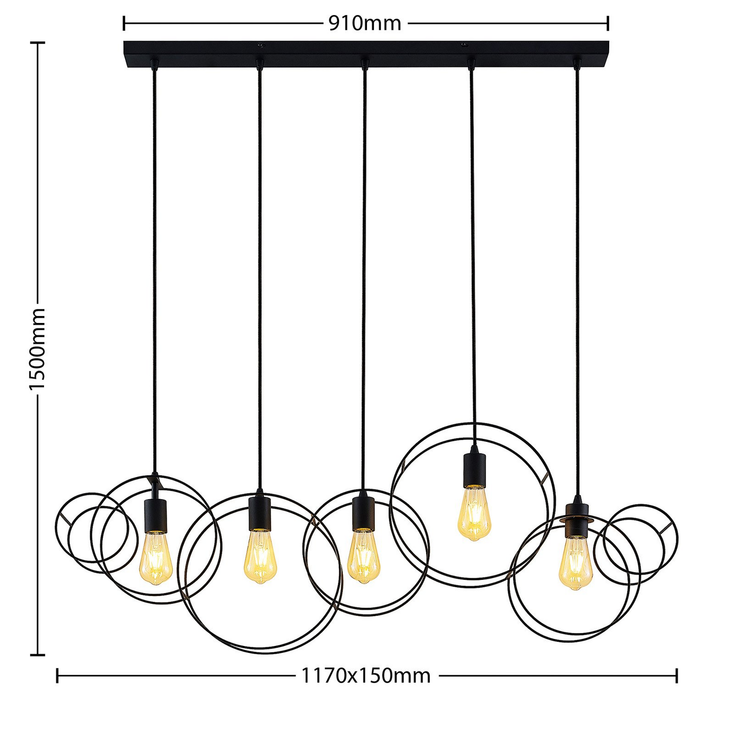 B-Ware Lucande Andrik Hängeleuchte Hängeleuchte Lampe Leuchte 5 Flmg. E27 Kreise Led