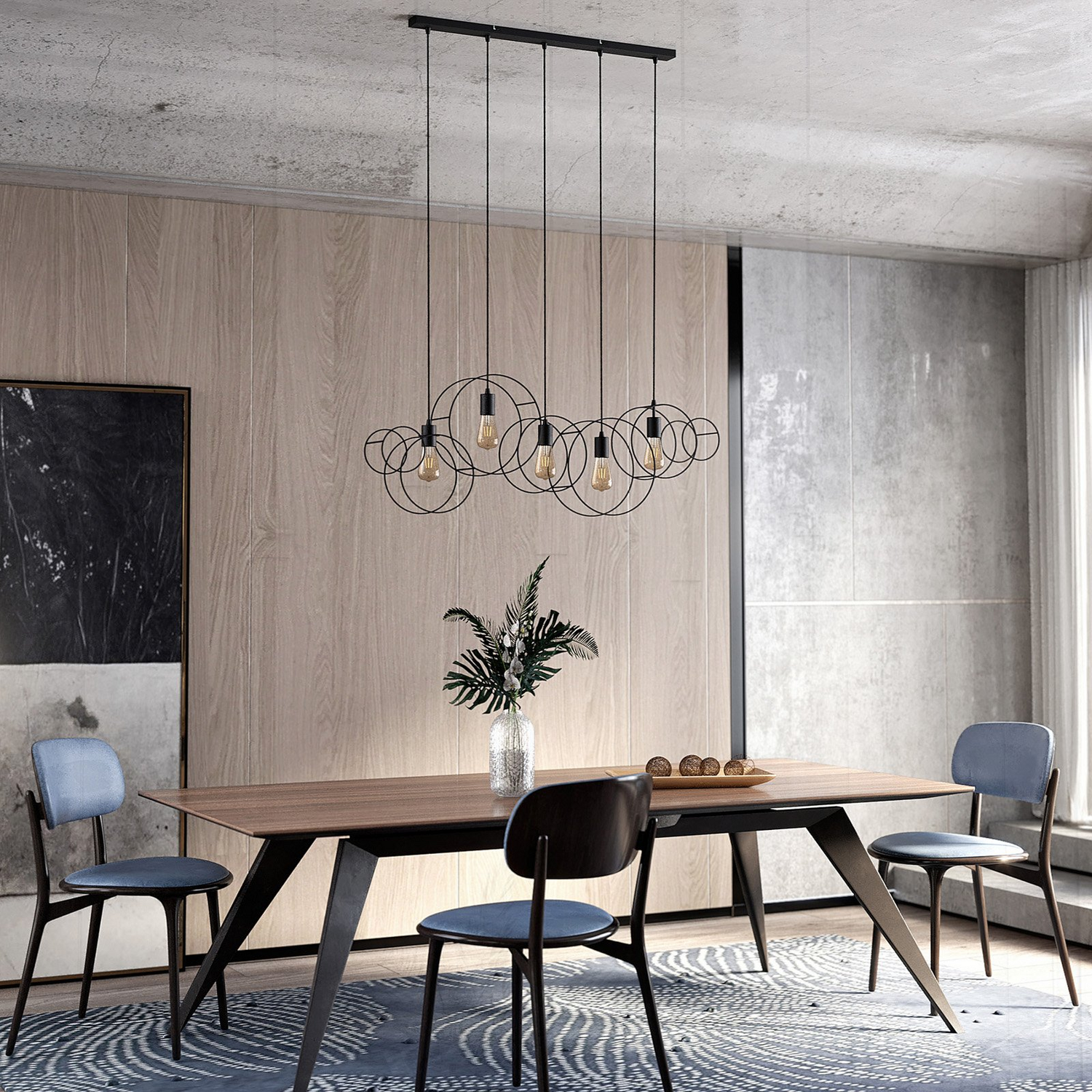 B-Ware Lucande Andrik Hängeleuchte Hängeleuchte Lampe Leuchte 5 Flmg. E27 Kreise Led