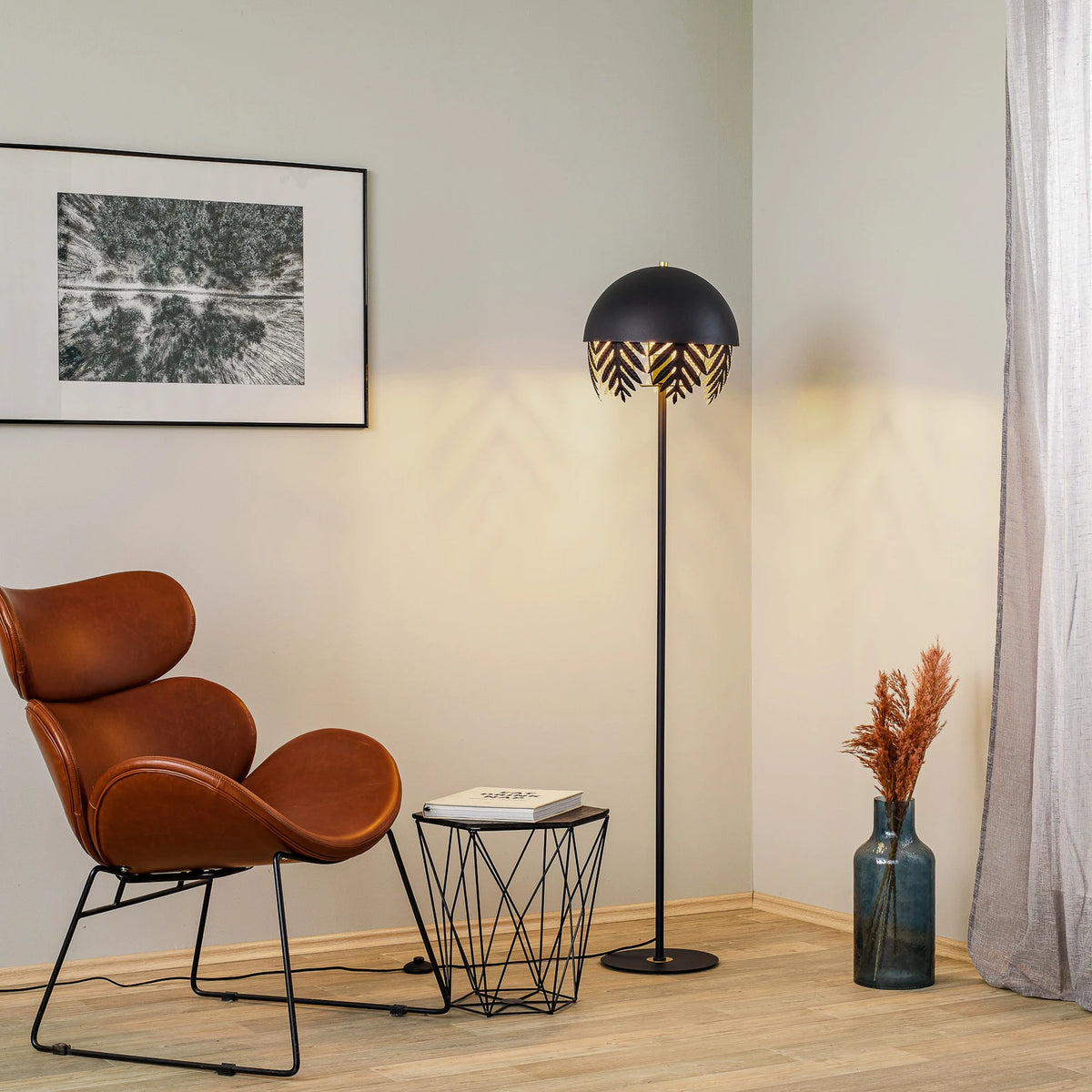 Lucande Stehlampe Stehleuchte schwarz gold Eisen Schalter 160 cm E27 LED Leuchte - 4251911752182