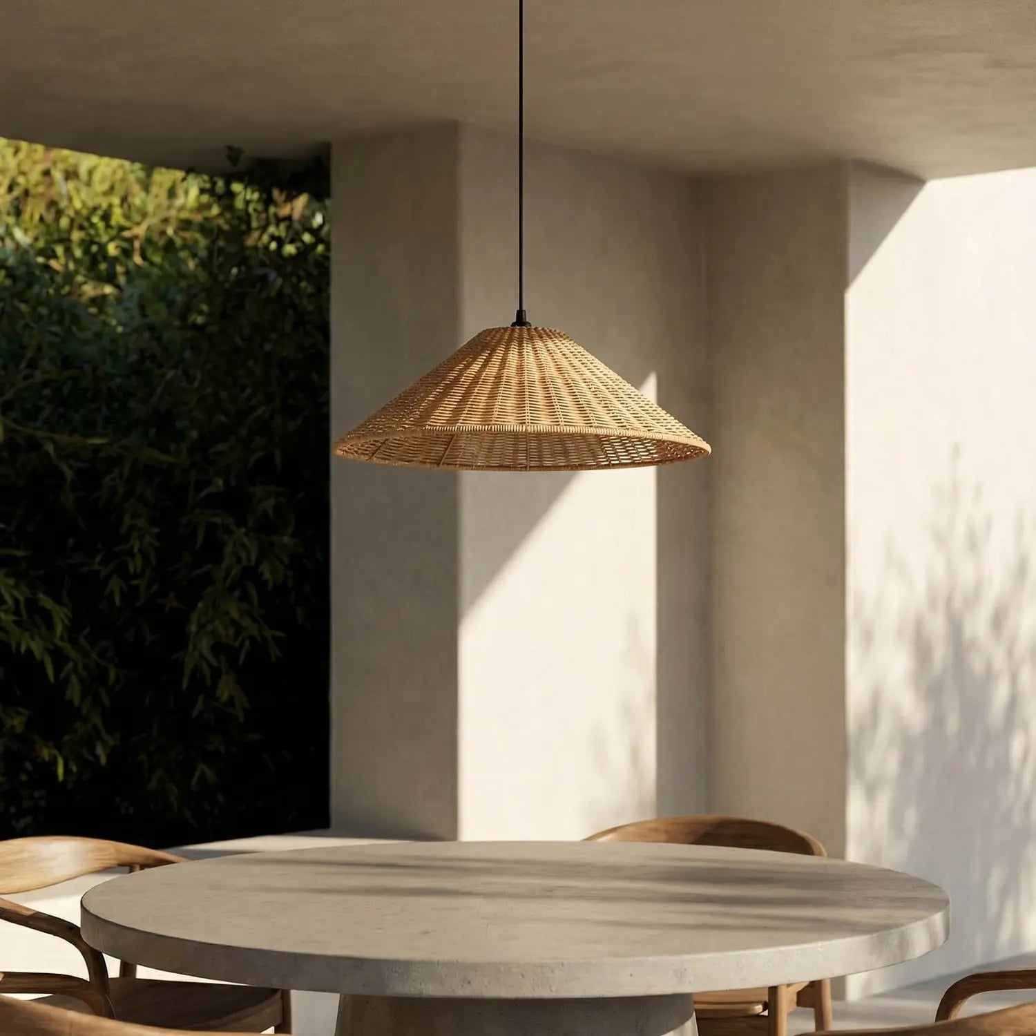 B-Ware Lucande Außenlampe Außenleuchte Hängelampe Taniola Holz Schwarz Rattan Eisen