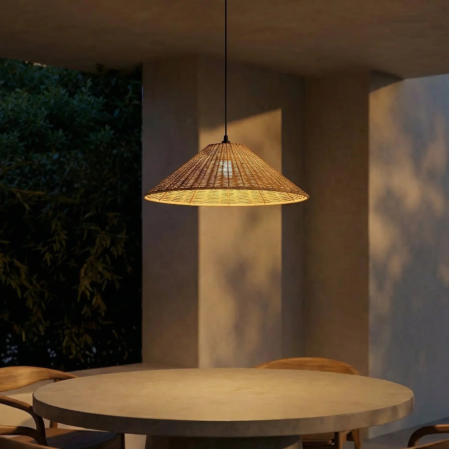 B-Ware Lucande Außenlampe Außenleuchte Hängelampe Taniola Holz Schwarz Rattan Eisen