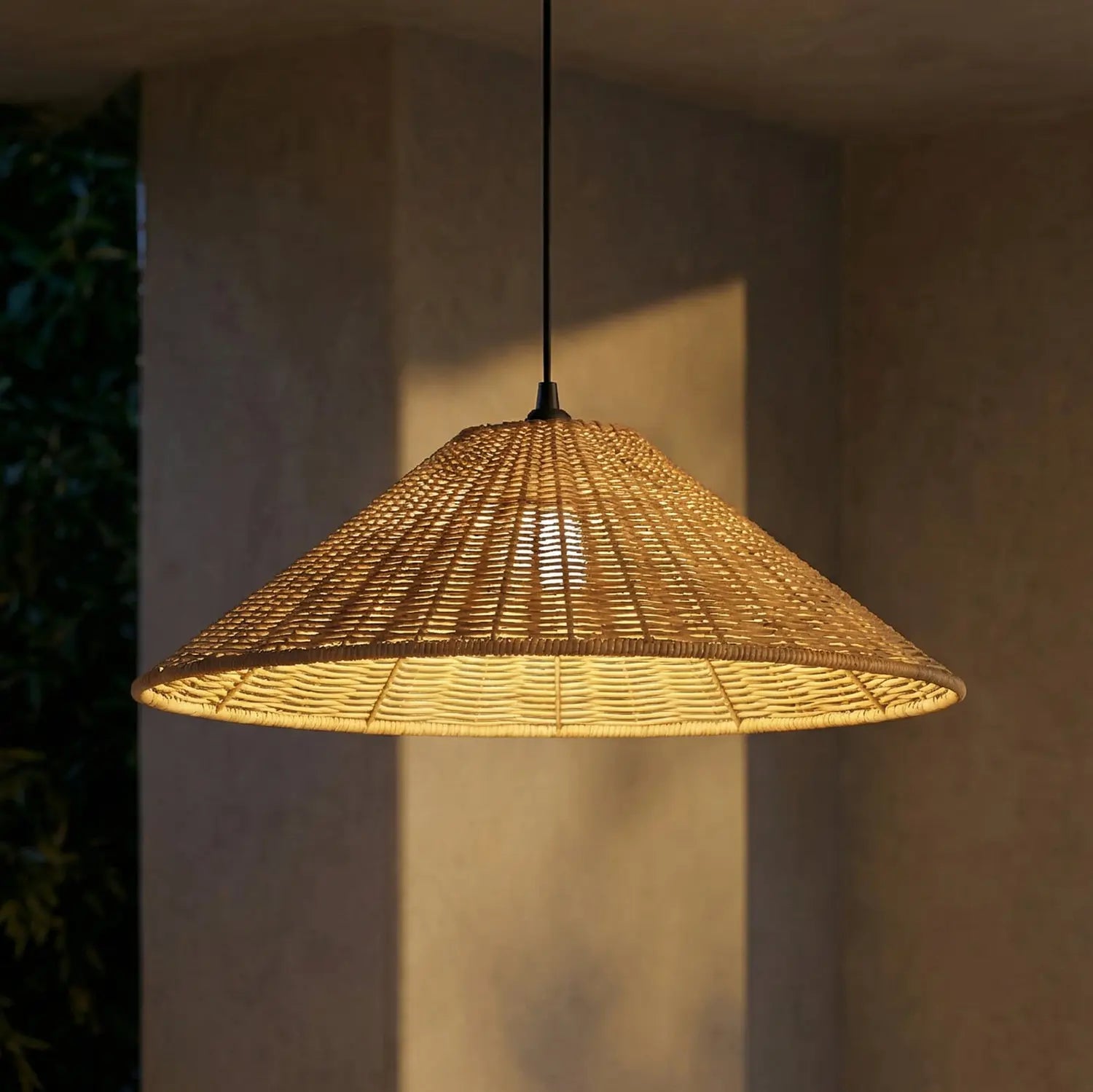 B-Ware Lucande Außenlampe Außenleuchte Hängelampe Taniola Holz Schwarz Rattan Eisen