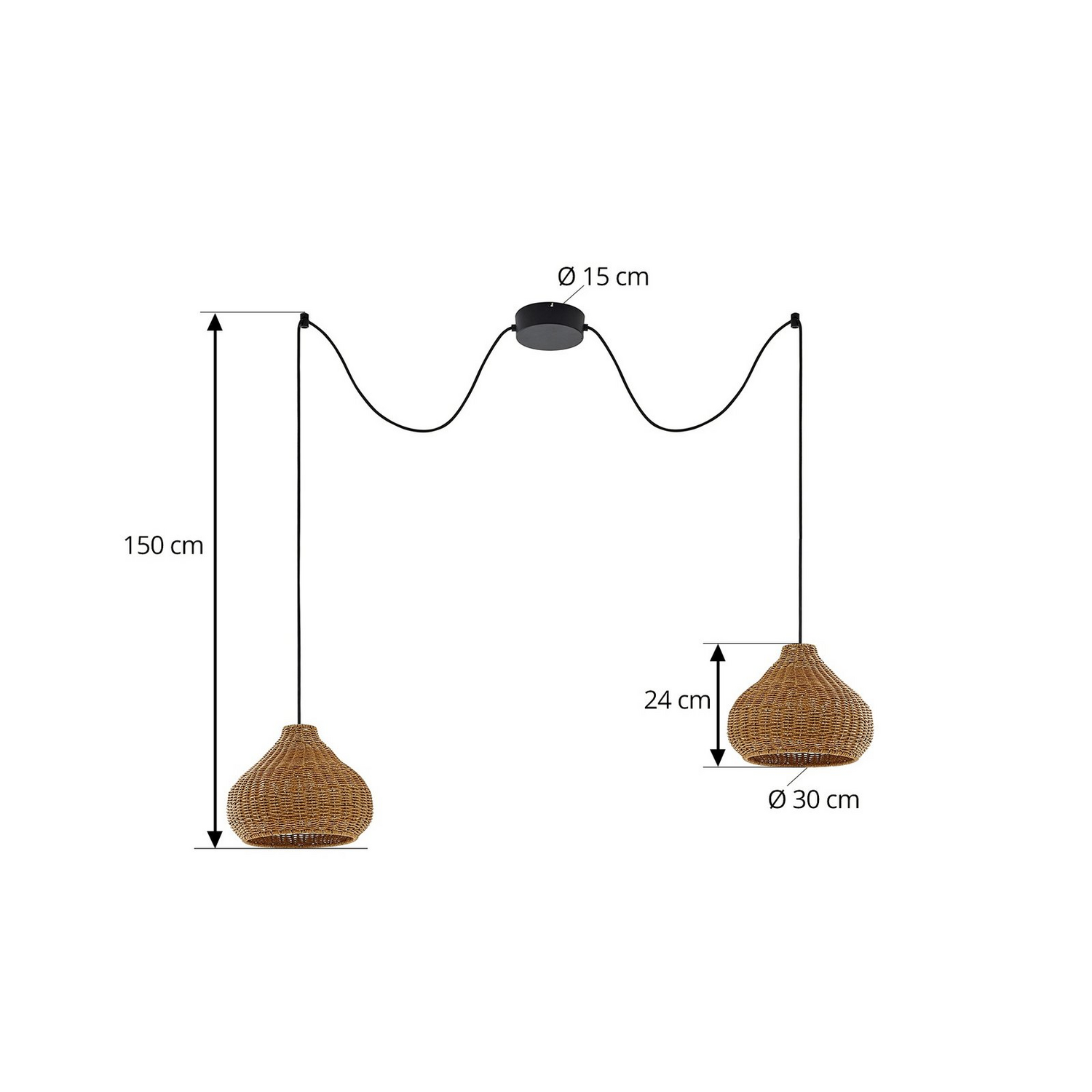 Lucande Außenhängelampe Pendelleuchte Taniola Beige Rattan Ip44 2 Flammig B-Ware - 4251911798722