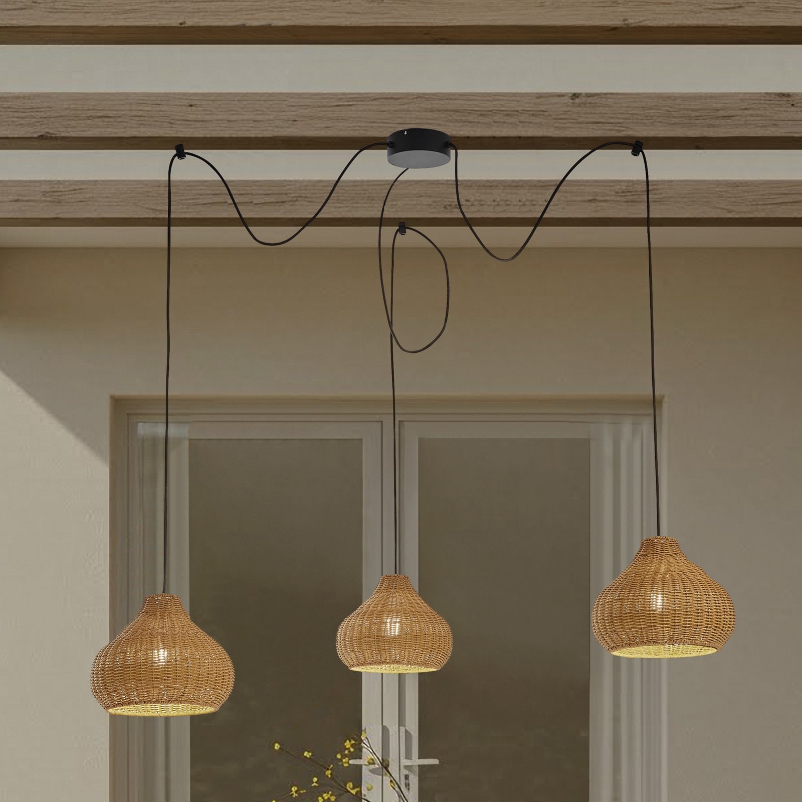 Lucande Außenhängelampe Pendelleuchte Außenlampe Rattan Leuchte IP44 3-flammig - 4251911798739