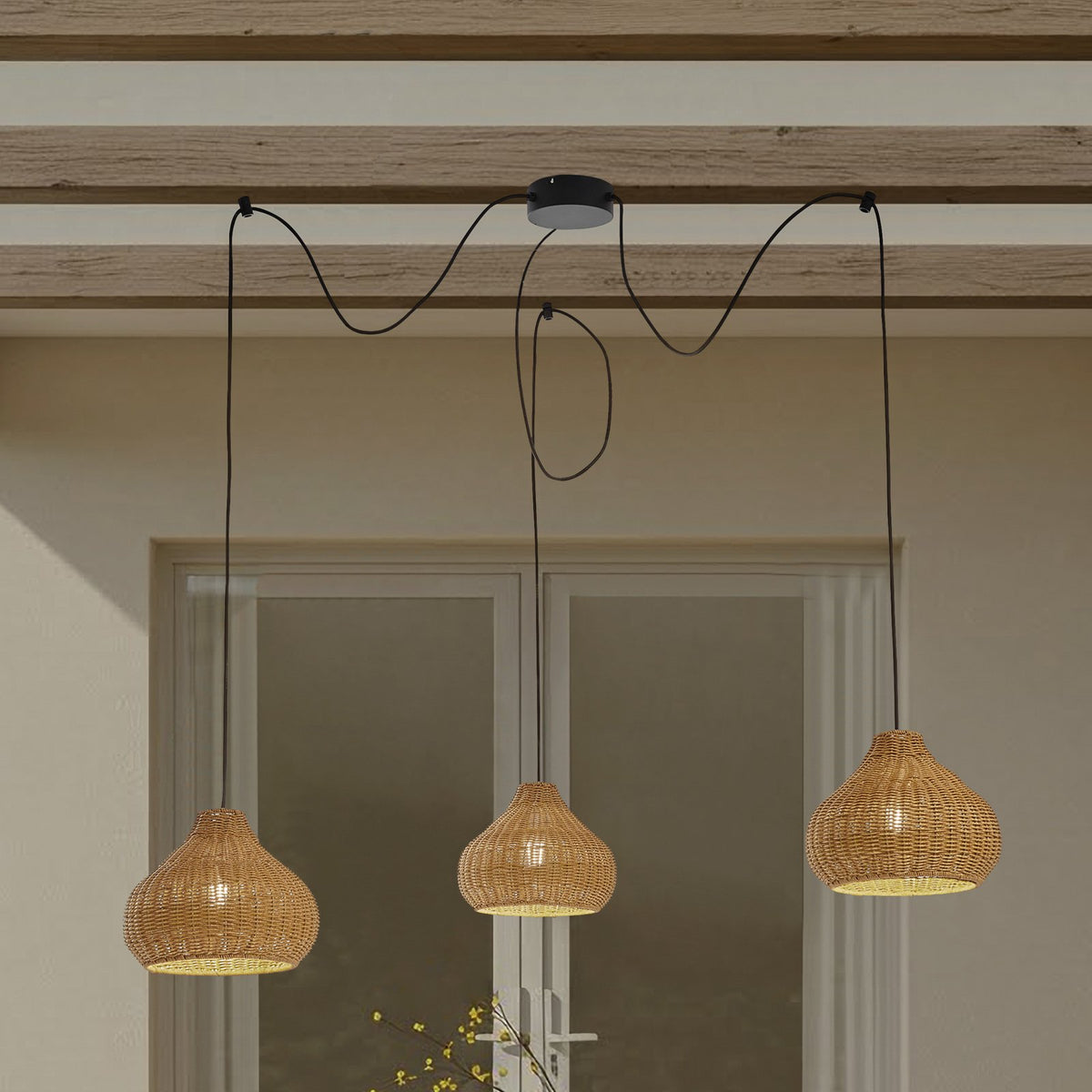 Lucande Außenhängelampe Pendelleuchte Außenlampe Rattan Leuchte IP44 3-flammig - 4251911798739