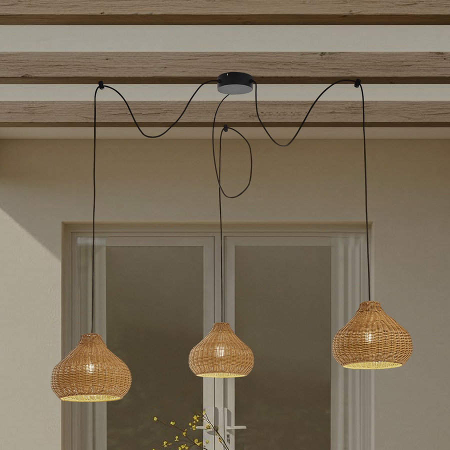 Lucande Außenhängelampe Pendelleuchte Außenlampe Rattan Leuchte Ip44 3 Flammig B-Ware - 4251911798739