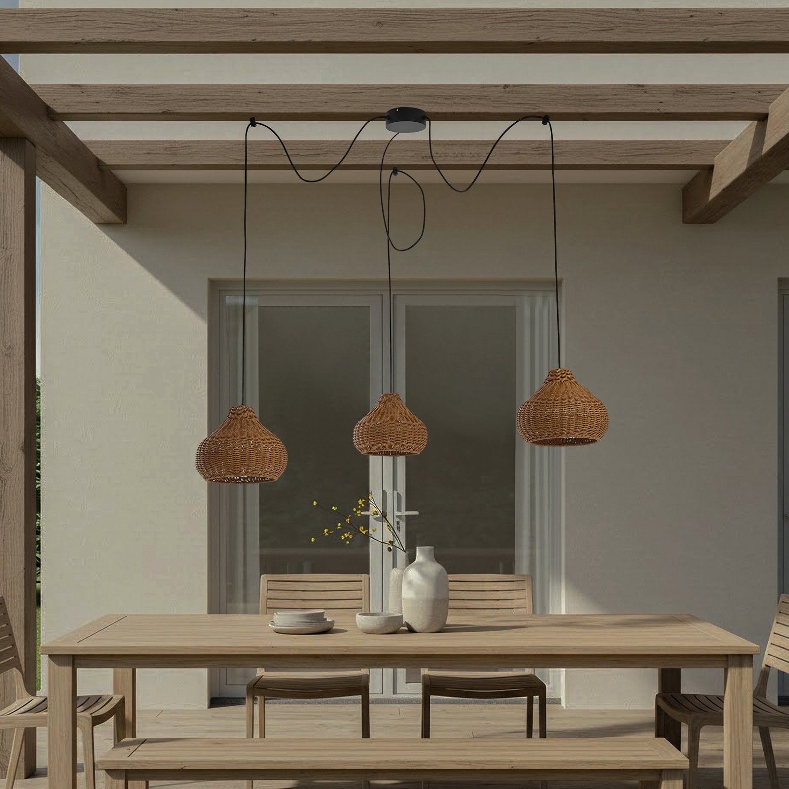 Lucande Außenhängelampe Pendelleuchte Außenlampe Rattan Leuchte IP44 3-flammig - 4251911798739