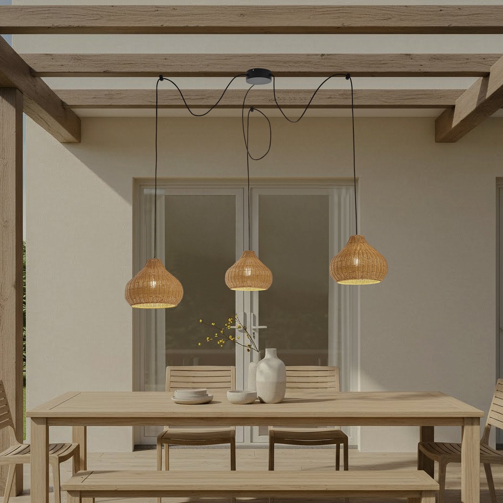 Lucande Außenhängelampe Pendelleuchte Außenlampe Rattan Leuchte IP44 3-flammig - 4251911798739