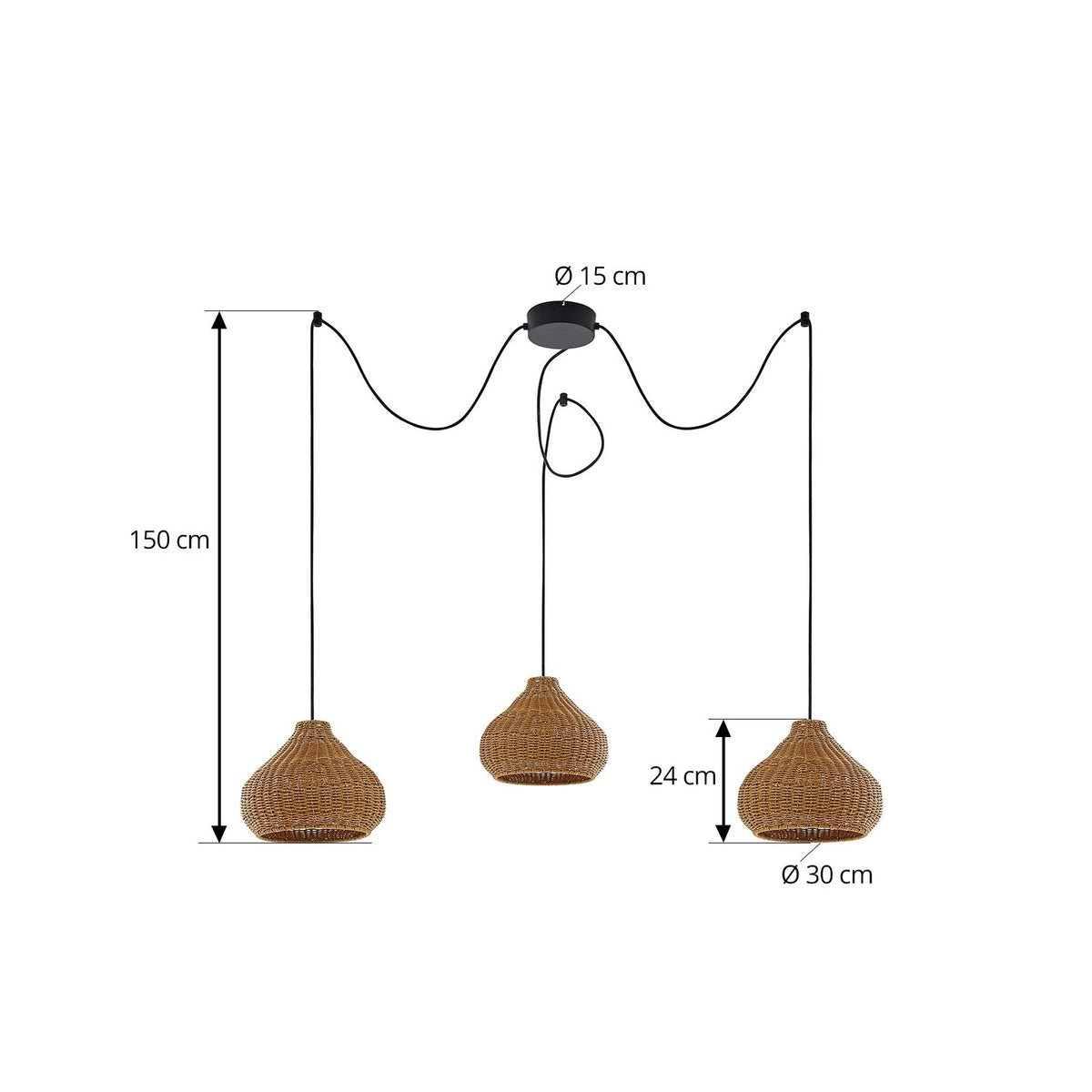 Lucande Außenhängelampe Pendelleuchte Außenlampe Rattan Leuchte IP44 3-flammig - 4251911798739
