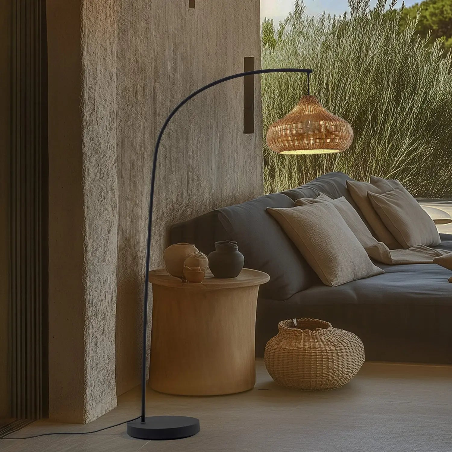 B-Ware Lucande Außenstehleuchte Gartenlampe Taniola Rattanleuchte Beige 195cm Ip44