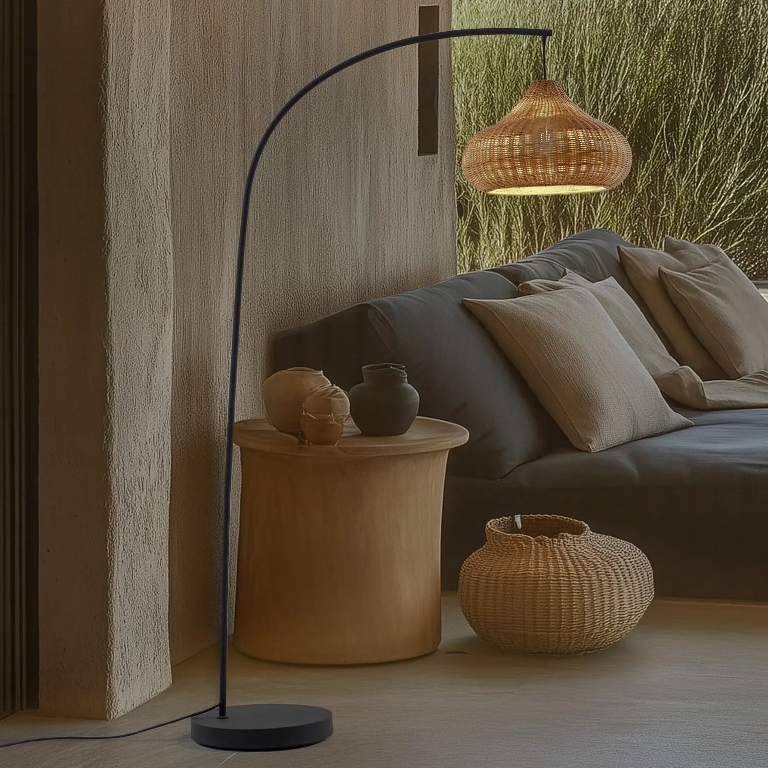 B-Ware Lucande Außenstehleuchte Gartenlampe Taniola Rattanleuchte Beige 195cm Ip44