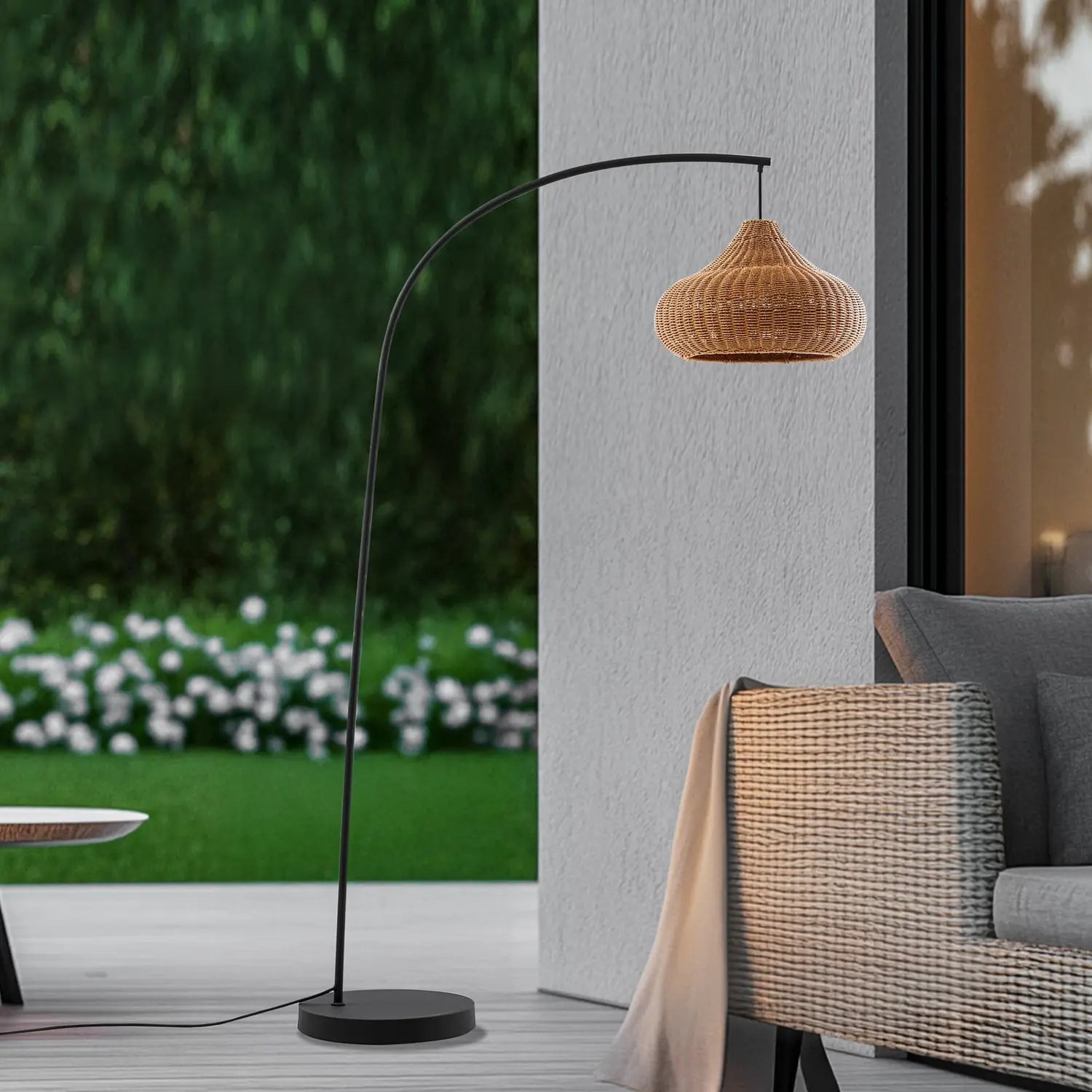 B-Ware Lucande Außenstehleuchte Gartenlampe Taniola Rattanleuchte Beige 195cm Ip44