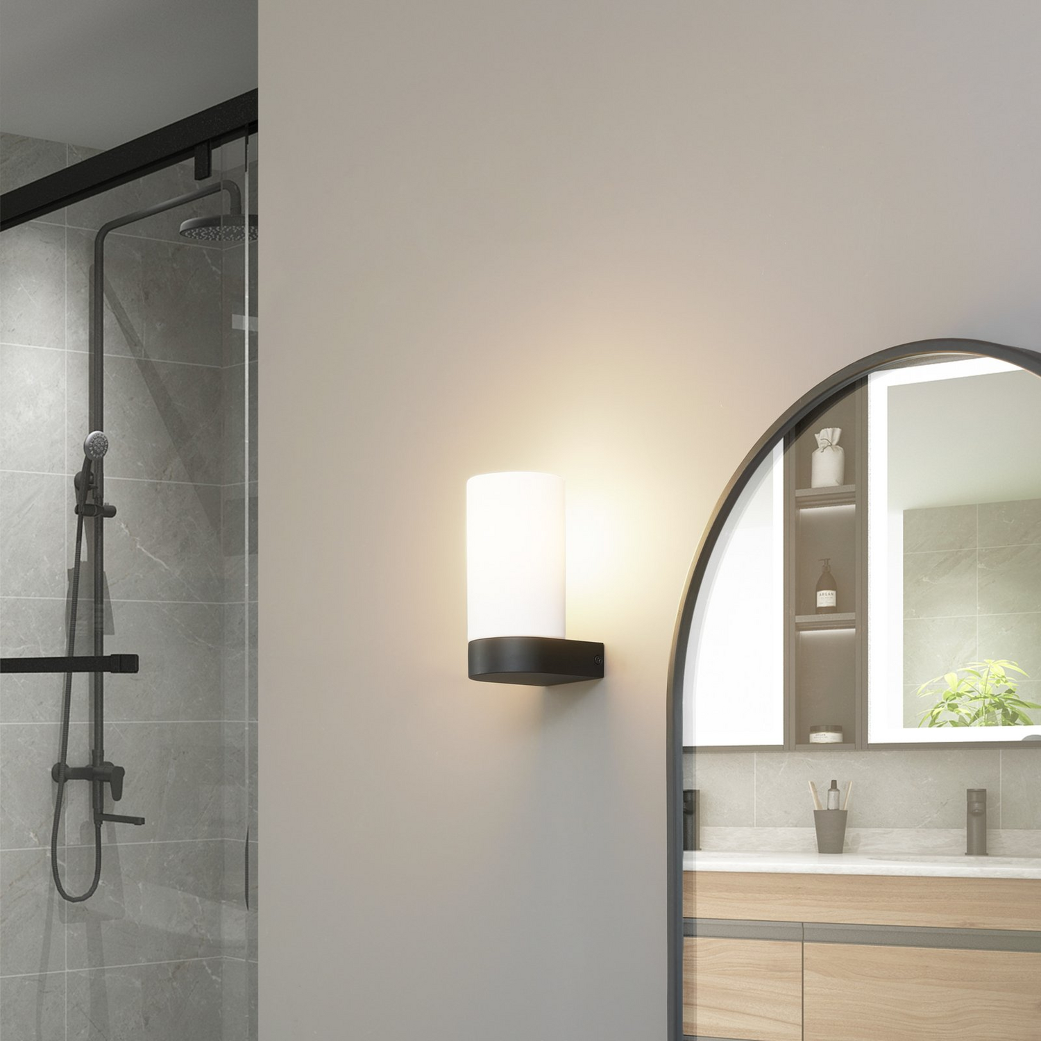 B-Ware Lucande Bad Wandleuchte Basolo Wandlampe E14 Schwarz Höhe 17,2 Cm Glas 2 Stück - 4251911778076