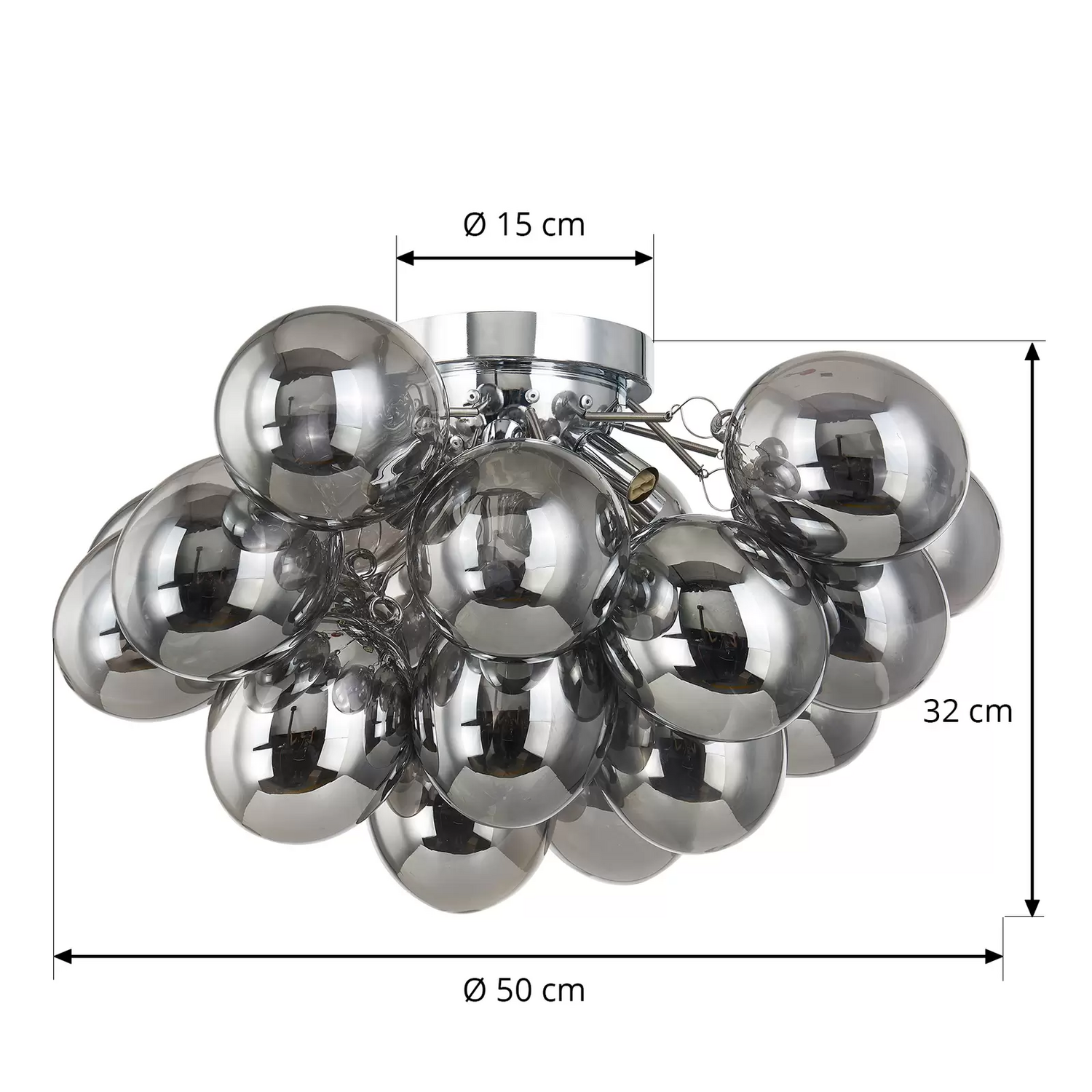 Plafonnier Lucande Diborah en verre gris fumé, qualité B, diamètre 50 cm, culot G9.