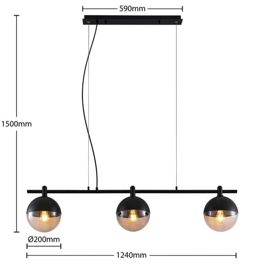 Lucande Dustian Hängeleuchte, 3-fl., 124 cm Lampe Leuchte Hängeleuchte IP20 40W - 4251096580303
