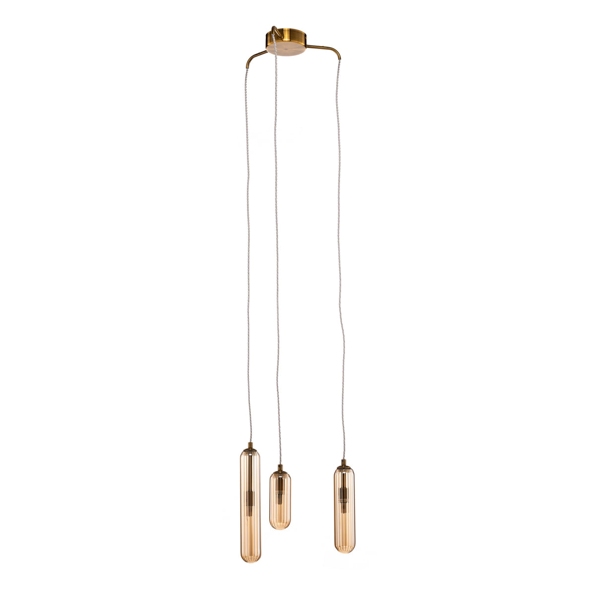 Lucande Hängeleuchte Pendelleuchte Freylin Glas Amber Messing 3flg 38 cm - 4251911778557