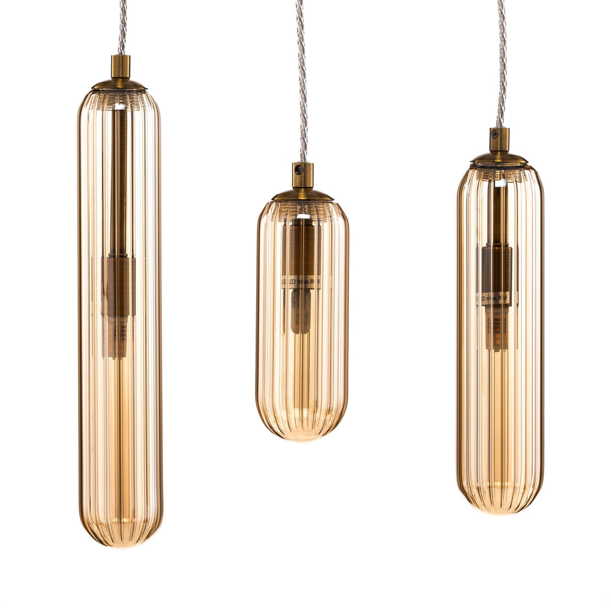 Lucande Hängeleuchte Pendelleuchte Freylin Glas Amber Messing 3flg 38 cm - 4251911778557