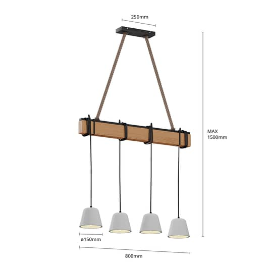 B-Ware Lucande Hakona Holz Hängeleuchte 4 Betonschirme Deckenlampe Hängeleuchte Lampe E - 12753289709985