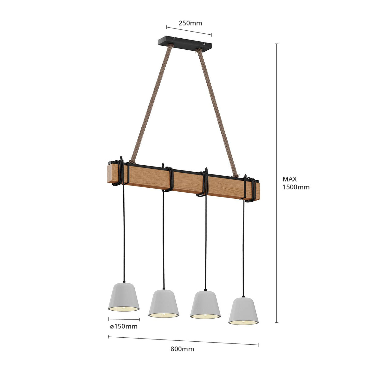 Lucande Hakona Hängeleuchte Pendelleuchte Deckenlampe Lampe 4 Holz - 4251096569995