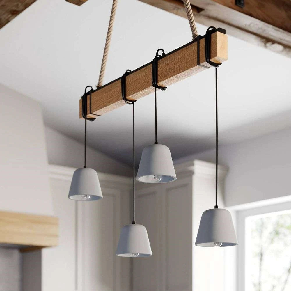 Lucande Hakona Hängeleuchte Pendelleuchte Deckenlampe Lampe 4 Holz - 4251096569995
