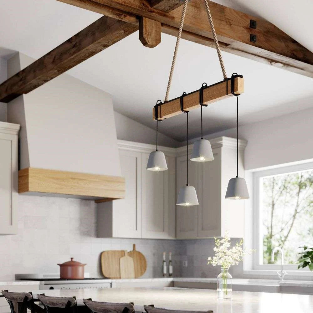 Lucande Hakona Hängeleuchte Pendelleuchte Deckenlampe Lampe 4 Holz - 4251096569995