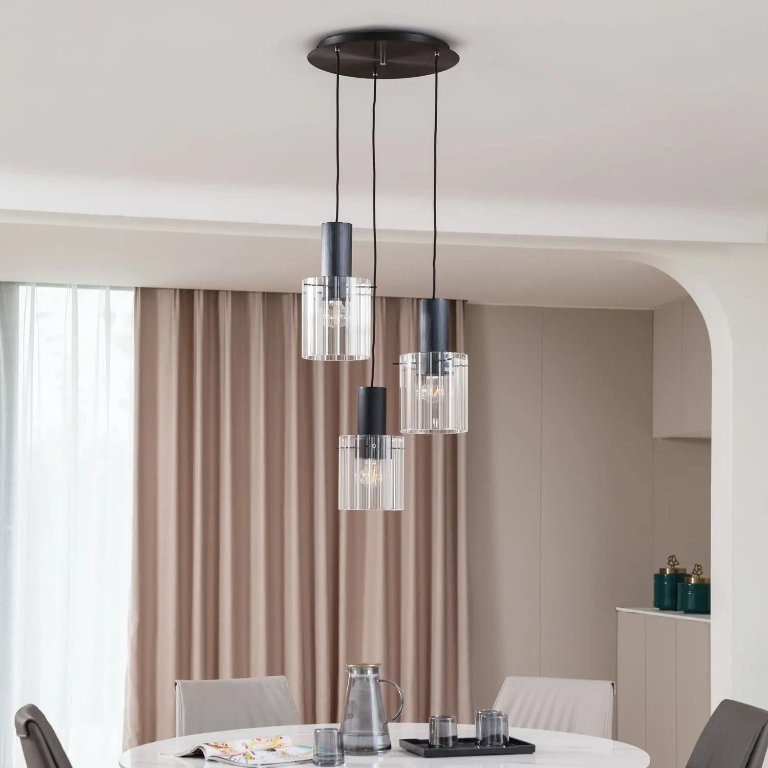 B-Ware Lucande Hängeleuchte Pendelleuchte Eirian Schwarz Glas 3 Flammig ø 40 Cm140 - 4251911775785