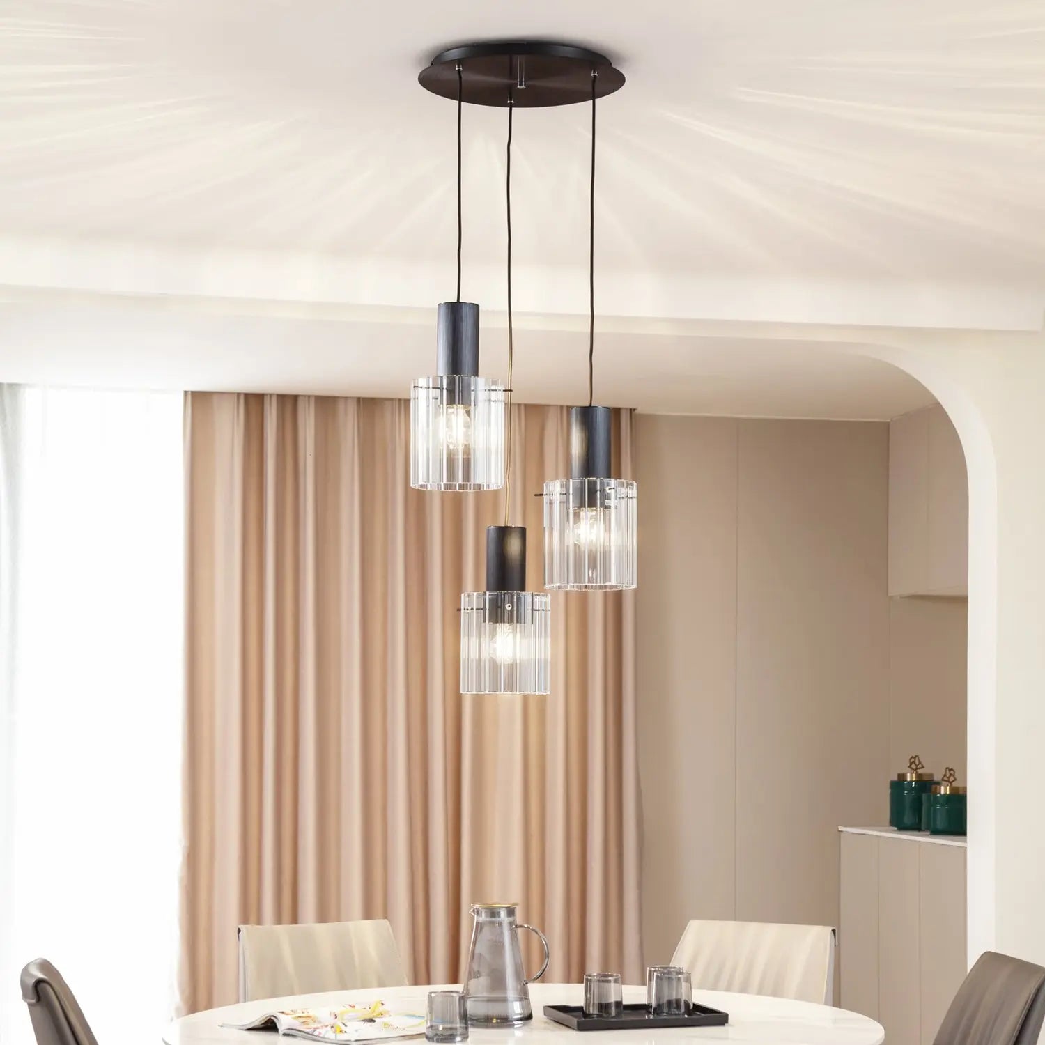 B-Ware Lucande Hängeleuchte Pendelleuchte Eirian Schwarz Glas 3 Flammig ø 40 Cm140 - 4251911775785