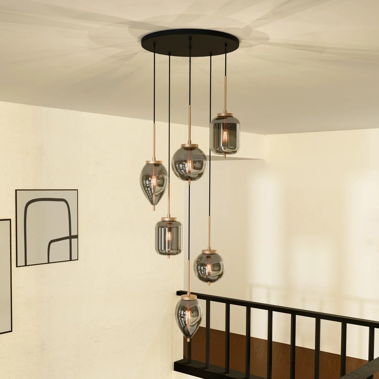 B-Ware Lucande Hängeleuchte Pendelleuchte Elani Glas Schwarz Gold E14 Led 6 Flammig496 - 4255830906374