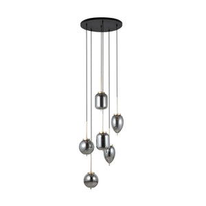 B-Ware Lucande Hängeleuchte Pendelleuchte Elani Glas Schwarz Gold E14 Led 6 Flammig496